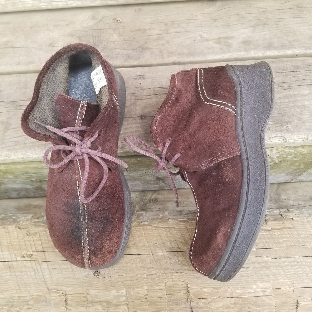 Vintage 90s y2k Lower East Side Brown Suede Leather Chunky Platform Ankle Boots